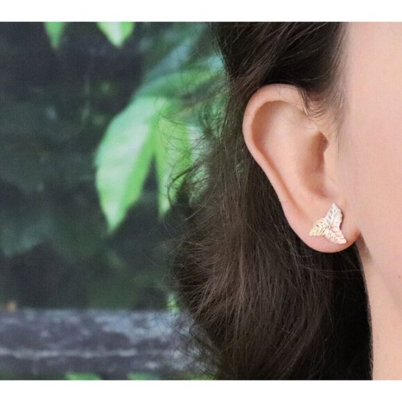 14k Yellow Gold Rose Gold White Gold Leaf Earrings Stud Post Earrings 1/2" - Picture 2 of 11